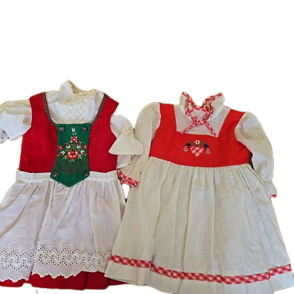 Austrian Folk Child's Red Size 3/4 dirndl Dress Wachsberger Vintage Lot Of 2